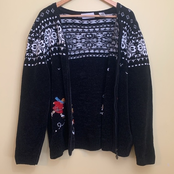Alfred Dunner | Winter Scape Skater Snowflake Fair Isle Chenille Zip Cardigan XL - Picture 12 of 15